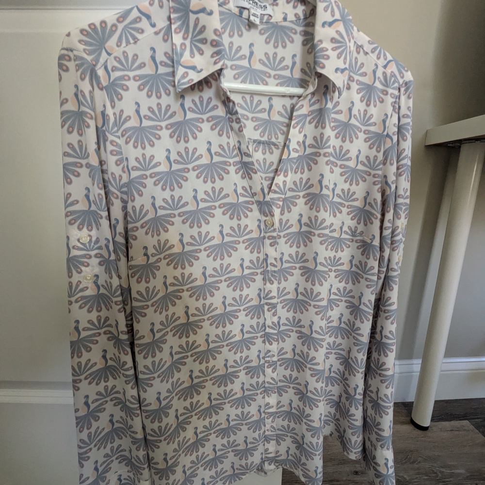 Express Blue and Cream Peacock Print Shirt